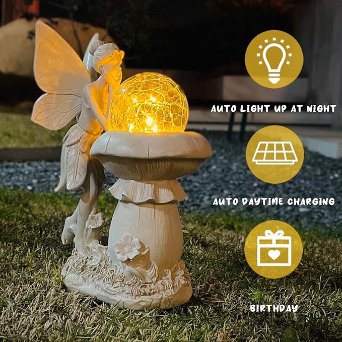 COWOS Solar-Powered Garden Fairy Statue, Handcrafted Resin Statue for Outdoor Patio, Lawn, and Garden Decor, Memorial Gift, Yard Art, Sympathy Gift