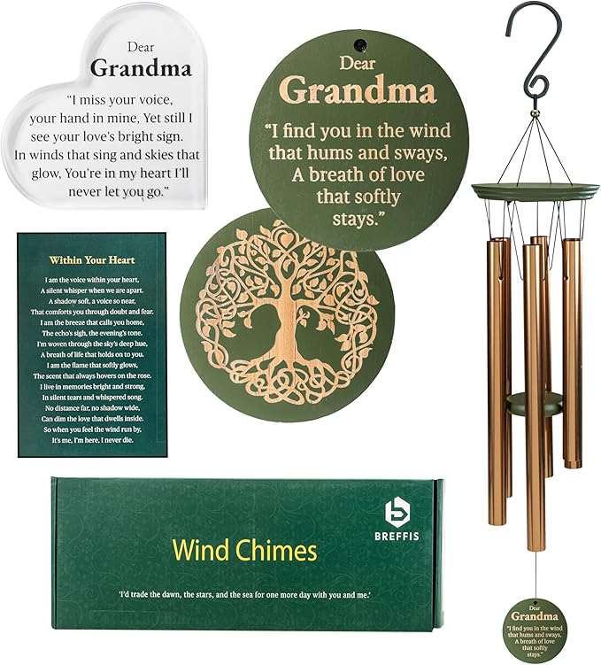 Memorial Wind Chime for Loss of Grandma, 31" Wooden Sympathy Wind Chime for Outside, in Memory Bereavement Condolences Remembrance Sympathy Gift for Funeral, Sentimental Memorial Gift for Family