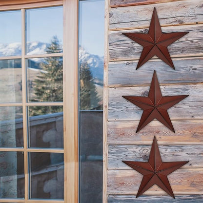 VIVICOMFY 12" Metal Barn Star Wall Decor-American Flag Stars for Outside Or Inside of House-Iron Texas Metal Star Rustic Vintage Western Country Home Farmhouse Wall Art Decorations (Set of 3)