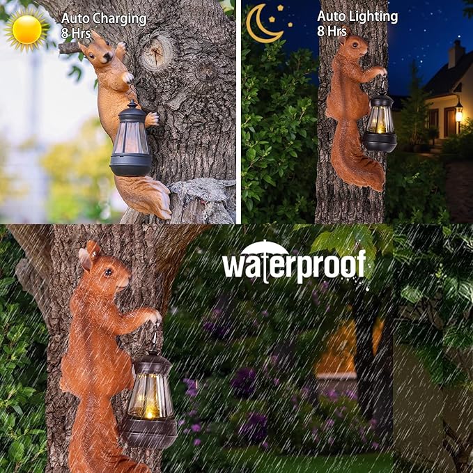 14in Big Squirrel Solar Squirrel Sculpture Decoration Resin Outdoor Garden Decoration, Suitable for Outdoor Garden Decoration, Suitable for Ladies, Mothers, Grandma Gifts