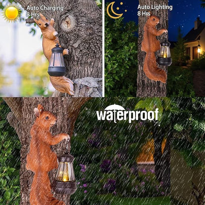 14in Big Squirrel Solar Squirrel Sculpture Decoration Resin Outdoor Garden Decoration, Suitable for Outdoor Garden Decoration, Suitable for Ladies, Mothers, Grandma Gifts