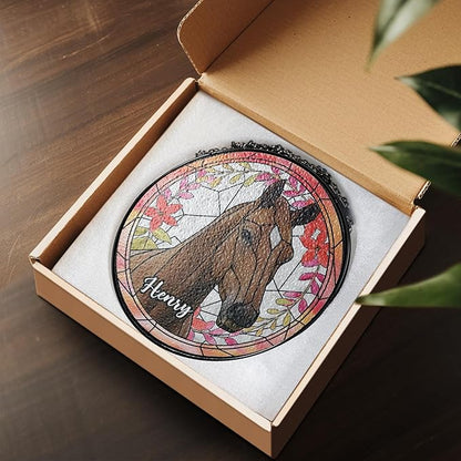 NAZENTI Personalized Horse Stained Glass Suncatcher with Photo, Custom Name Horse Ornament Window Hanging, Home Decor Gifts for Pet Day, Christmas, Memori, Sympathy Gift for Loss of Horse