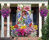 Spring Cardinal Bird House Flag 28x40 Inch Double Sided for Outside, Colorful Floral Large Burlap Yard Flag for Farmhouse Holiday Outside Outdoor Decorations