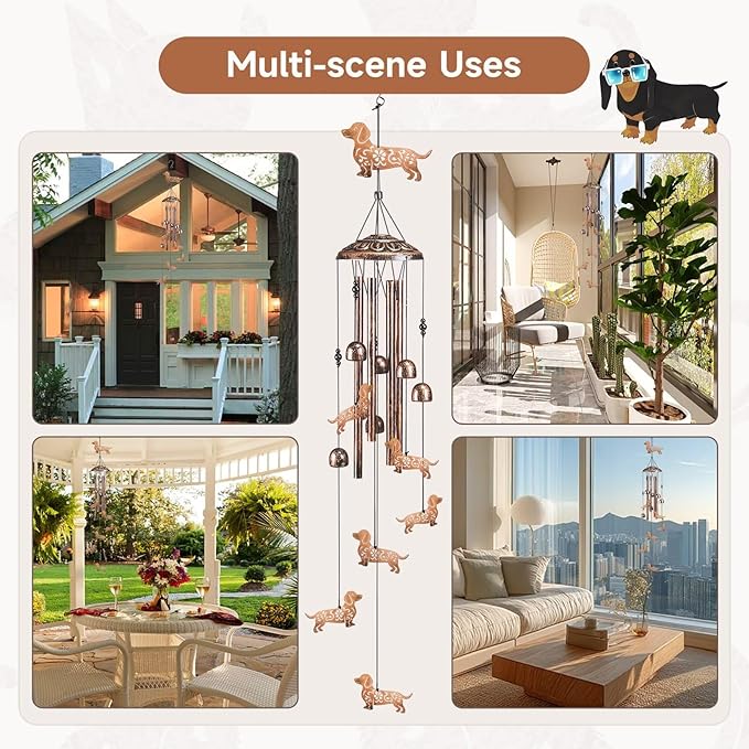 Dachshund Dog Wind Chimes for Outside,41" Metal Windchimes, Housewarming/Easter/Halloween/Festival Gifts for Women/Men, Pet Memorial Wind Chimes for Dogs, Dachshund Decor for Outside, Patio or Garden