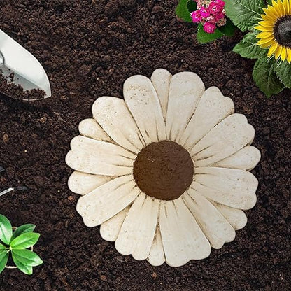 Landoraloria Cement Flower Stepping Stone 10” Daisy Garden Path Stone for Yard & Walkway Handcrafted Non-Slip Outdoor Patio Decor Weather-Resistant Cement Stone (White)
