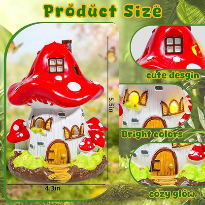 Exasinine Mushroom House Statue Fairy Garden House Figurines Mushroom Garden Statue Decor for Indoor Outdoor Decoration Art Decorations Patio Yard Lawn Ornaments Gift