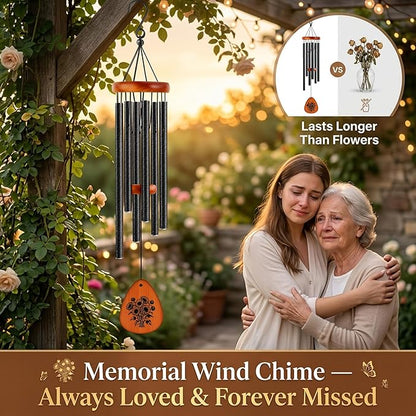 37" Matte Textured Aluminum Wind Chimes for Outdoor Patio & Garden – Large Modern Black Wind Chime with Deep Soft Tone, Thoughtful Home Gift (Black, 37")