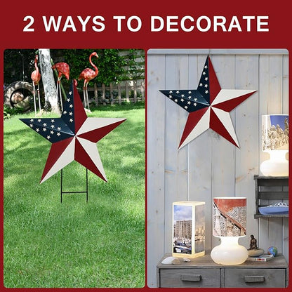 Linfevisi American Flag Star Yard Signs 24 Inch Metal Patriotic Barn Stars Garden Stakes US Flag Outdoor 4th of July Decorations Memorial Day Yard Art Lawn Ornaments Patio for Outside