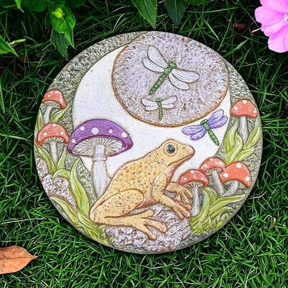 Hapjoy Stepping Stones Outdoor for Garden Moon Frog Mushroom Butterfly Decorative Stepping Stones Walkway Round Stone Garden Decor for Pathway Lawn (Yellow)