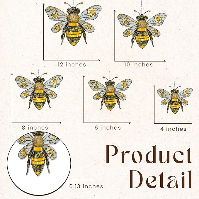 Daisy Bee Acrylic Suncatcher, Boho Suncatchers for Window Hanging Ornament, Honey Stained Glass Effect Art Garden Decor for Bee Lover, Gifts for Mother's Day, Mom, Grandma, Wife, Women, Nana