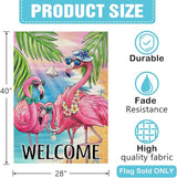 Dyrenson Welcome Summer Flamingo 28 x 40 House Flag Double Sided, Beach Coastal Tropical Palm Leaves Garden Yard Decoration, Hawaii Nautical Seasonal Burlap Outdoor Décor Decorative Large Flag