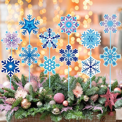 Zonon 12pcs Winter Garden Decorations Winter Snowflake Metal Planter Stakes for Patio Lawn Planter Pot Xmas Nutcracker Gingerbread Yard Stake Signs Outdoor Lawn Decor Party Favor(Snowflake)