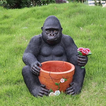 Gorilla Resin Garden Statue Planter, Waterproof Outdoor Yard Lawn Decor Flower Pot, Front Porch Ornament Housewarming Gift(Sitting Gorilla)