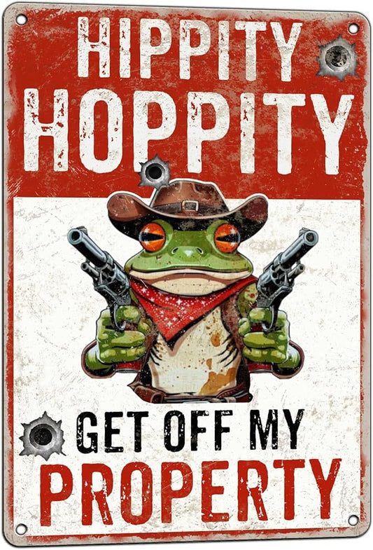 Frog Decor Funny Yard Sign Hippity Hoppity Get Off My Property Outdoor No Trespassing Warning Signs for Door Yard 8x12 Inch