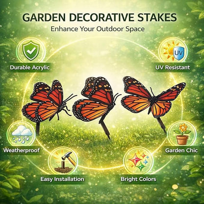 Garden Decorative Stakes 3PCS, Waterproof Acrylic 3D Yard Art Ornaments for Lawns Pathway - Multipurpose Outdoor Patio Decor, Easy Installation, Durable Garden Accessories