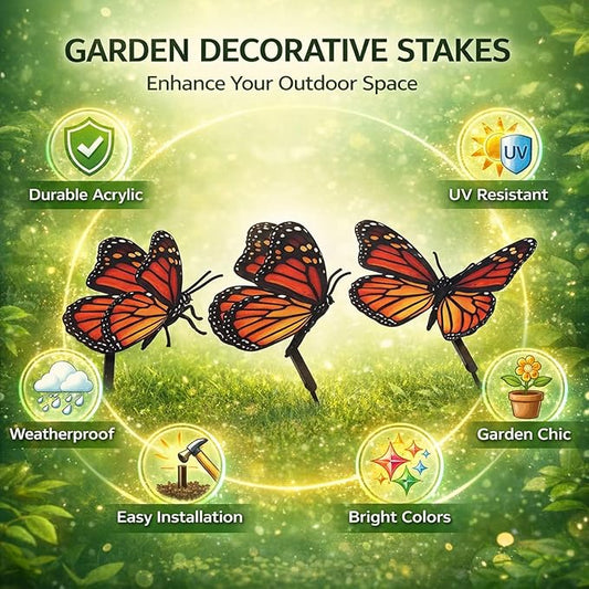 Garden Decorative Stakes 3PCS, Waterproof Acrylic 3D Yard Art Ornaments for Lawns Pathway - Multipurpose Outdoor Patio Decor, Easy Installation, Durable Garden Accessories
