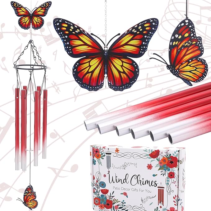 Butterfly Wind Chimes for Outside - Metal Windchimes Outdoors Patio Garden Yard Backyard Indoor Balcony Porch Hanging Decor Butterfies Birthday Gifts for Women Mom Grandma Wife Friends