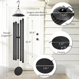 65" Extra Large Wind Chimes with Outside Deep Tone, 5 Thick and Bold Aluminum Tubes, Coolest Metal Windchimes Outdoors with Pine Wood Striker, Unique Gift for Mom, Garden Decoration(Black)