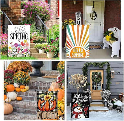 Garden Flag Set of 12 Double Sided Double Stitched 12x18 Inch, Seasonal & Holiday Yard Flags for Outside, All Seasons, 7 Major Holidays, Home Sweet Home Decor for Patio Lawn