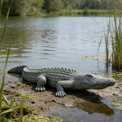 DiliComing Garden Decor Large Alligator Statue - 34 Inch Gray Resin Crocodile Outdoor Decor Swamp Themed Lawn & Yard Decoration Durable Outdoor Garden Statues Gifts