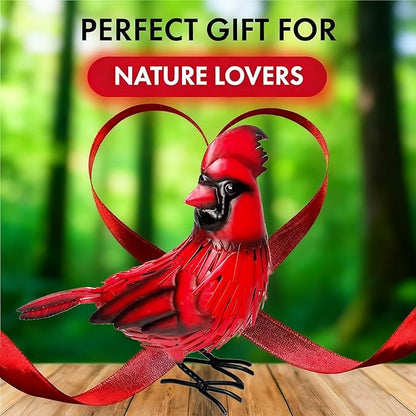 Metal Red Cardinal Garden Decoration Statue Metal Bird Yard Art Red Bird Sculpture for Outdoor Patio & Indoor Home Decor - Gifts for Mom Grandma