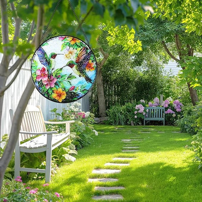 Stained Glass Window Hanging Hummingbird Suncatcher - 8 Inch Wildflower & Bird Sun Catchers for Windows, Indoor/Outdoor Wall Art Decor - Gift for Bird Lovers Women Mother's Day Christmas