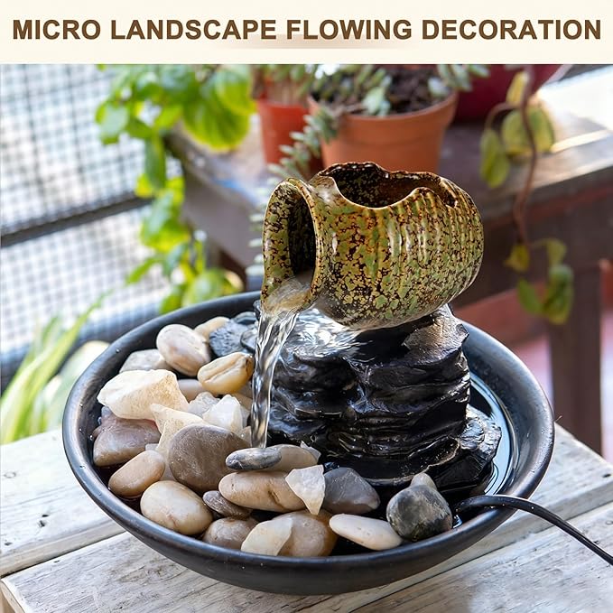 M METERXITY Ceramic Garden Fountain Spitter, Clay Pot Ecological Tank for Pond/Backyard Water Feature/Cave Waterfall/Landscaping, DIY Water Flow Jar Hydroponic Vase [5.5in, Iridescent Green]
