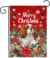 Christmas Cavalier King Charles Spaniel Garden Flag Merry Christmas Dog Yard Flag for Outside Xmas Flags 12x18 Double Sided Red Poinsettia Garden Flags Winter Porch Decorations Outdoor