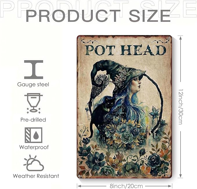 Vintage Metal Garden Sign, Garden Witch Wall Decor, Funny Gardening Gifts for Women, Home Patio Yard Art, 8 x 12 Inches