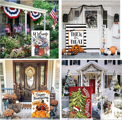 Garden Flag Set of 12 Double Sided Double Stitched 12x18 Inch, Seasonal & Holiday Yard Flags for Outside, All Seasons, 7 Major Holidays, Home Sweet Home Decor for Patio Lawn