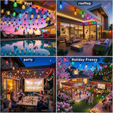 Outdoor String Lights,400FT Smart RGB+IC Patio Lights with Shatterproof LED Bulbs ,Outside Light Dimmable Patio for Decor DIY IP67 Waterproof ,Courtyard, garden,Holiday,LED lights more Scene Modes