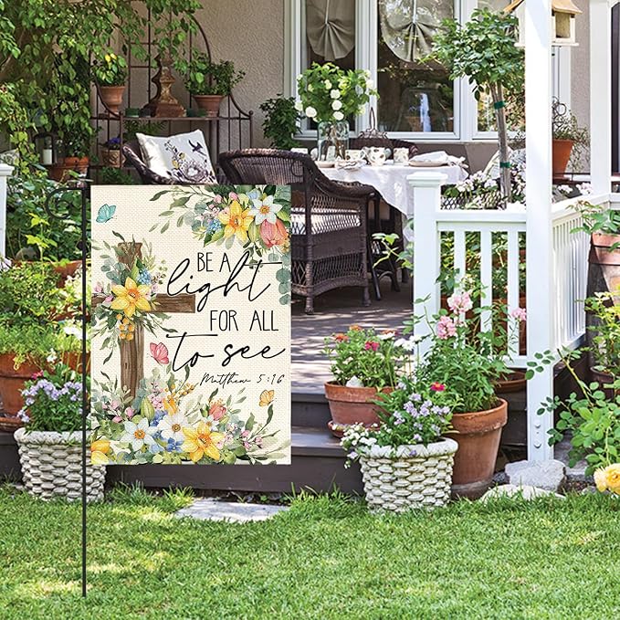 AVOIN colorlife Spring Floral Garden Flag 12x18 Inch Double Sided Outside, Eucalyptus Flowers Seasonal Cross Yard Outdoor Flag
