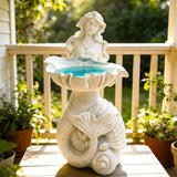 Teaeeno Outdoor Mermaid Decor Garden Statues with Solar Lights,Art Mermaid Figurine,Mermaid Decor for Home,Solar Lawn Ornament,Animal Solar Outdoor (White)
