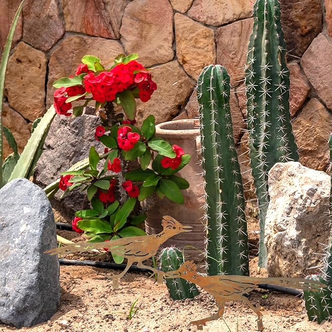 lasuroa 2pcs Metal Roadrunner Yard Art, Roadrunner Garden Stake Decorative Garden Stakes Rustic Desert Southwestern Decor for Outdoor Yard Lawn Patio Courtyard
