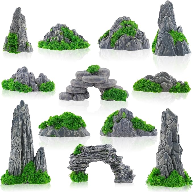 Warmtree 12 Pcs Diorama Rocks Fake Rock Miniature Stone Statue for Diorama Supplies, Micro Train Landscape, Railway Sand Table, Zen Garden Accessories