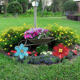 hogardeck Metal Flower Decorative Garden Stakes, 2 Pack 22" Outdoor Garden Decor with Shaking Flower Head Yard Stakes, Yard Art Spring Decorations for Patio Lawn (Blue & Red)