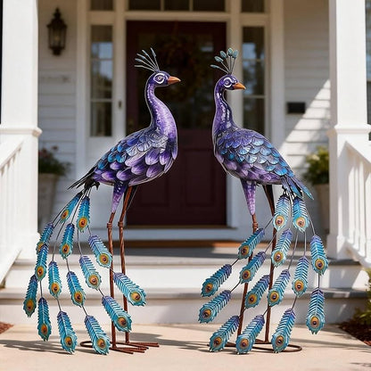 Kircust Purples Peacock Garden Statue and Sculpture, Metal Peacocks Yard Art Lawn Decor, Large Birds Garden Sculptures & Statues for Patio Backyard Pond Home Decoration
