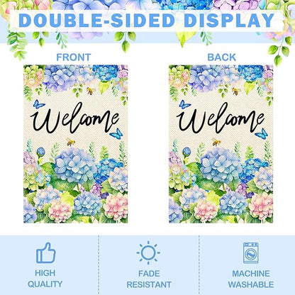 Nanafast Hydrangea Spring Garden Flag Double Sided 12x18 Inch Welcome Floral Garden Flags for Outside Yard Decoration