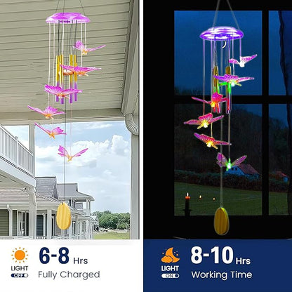 Outdoor Solar Wind Chime Decoration, Mother's Day Birthday Gifts for Grandma, Mom and Family, Outdoor Garden and Courtyard Wind Chime Accessories (Purple Butterfly)