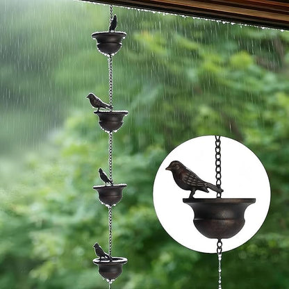 Elegant 32in Bird-Shaped Rain Chains for Outside with Gutter Adapter, Durable Copper Rain Chain for Water Management, Easy Install for Gardens and Patios, Equipped with V-Shaped Hooks