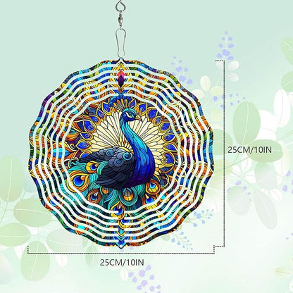 Peacock Wind Spinner, Hanging 3D Outdoor Wind Chimes, 10 inch Metal Wind Spinner for Outdoor & Indoor Decor, Yard Art Gift