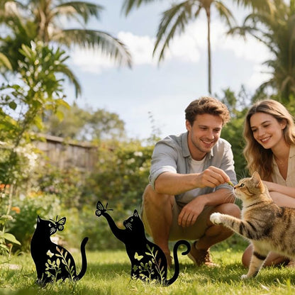 Set of 2 Metal Black Cats Decorative Garden Stakes, Cats Garden Art Decor Ornaments for Yard Lawn Patio Outdoor, Black Cat Sculpture Silhouette Statues, Cat Themed Gifts for Women & Cat Lover