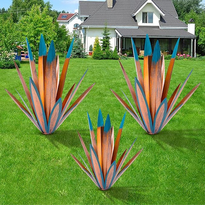 Homight Large Tequila Rustic Sculpture, Rustic Metal Agave Plants for Outdoor Patio Yard, Home Decor Hand Painted Metal Agave Garden Yard Statue, Outdoor Lawn Ornaments (2 Big 1 Small)