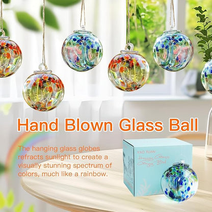 YaoYuan 4 Inch Garden Hanging Gazing Ball Hand-Blown Glass for Hanging Gardens Window Outdoor Gazing Ball Witch Balls Glass Ornament (Bule and Purple)