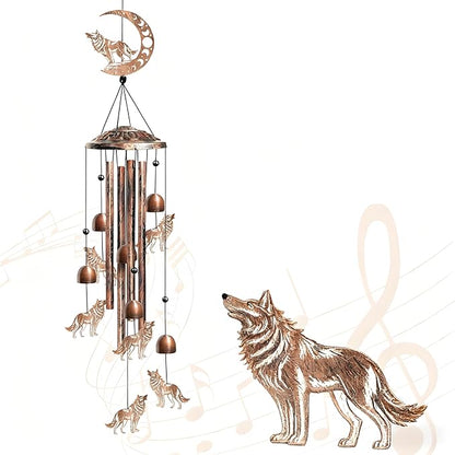 Wolf Wind Chimes for Outside, Decorative Wind Chimes Wolf Gifts for Women/Men, Memorial/Birthday Gifts, Garden Decor for Outside, Patio or Yard, Durable Chimes for Outdoors