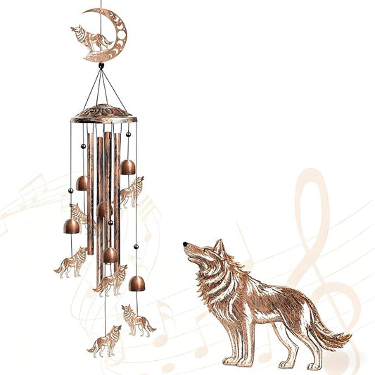 Wolf Wind Chimes for Outside, Decorative Wind Chimes Wolf Gifts for Women/Men, Memorial/Birthday Gifts, Garden Decor for Outside, Patio or Yard, Durable Chimes for Outdoors