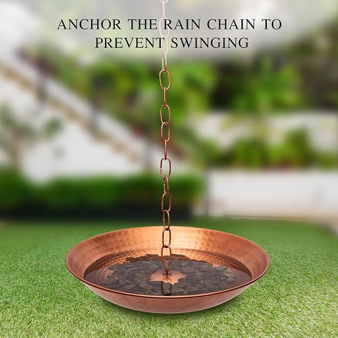 Topadorn Rain Chains Lotus Decor 8.5 Feet Rain Chain with 11 Tulip Shaped Copper Cups, Mental Antique Gold Rain Chain Basin Downspout