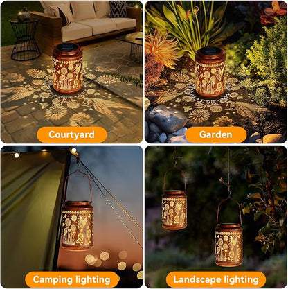 Sunflower Solar Lanterns Outdoor,Hummingbird Gifts Metal Hanging Lights,Waterproof LED Solar Lights for Garden,Yard,Patio Pathway Lawn Decor,Birthday Gifts for Women, Mom, Grandma-with S-Hook