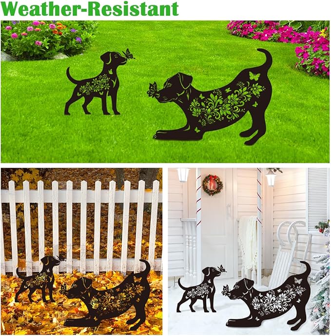 Dog Garden Stake Outdoor Yard Decor – Set of 2 Metal Labrador Lawn Ornament, Cute Labrador Lover Gift for Women Men, Weather-Resistant Dog Silhouette Statues Yard Art for Patio