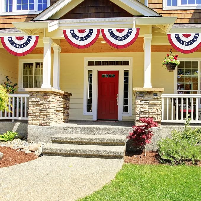 USA Pleated Fan Banner Patriotic Half Flag with Canvas Header and Brass Grommets for 4th of July Memorial Day Indoor Outdoor Decoration (3, 2x4 Feet)